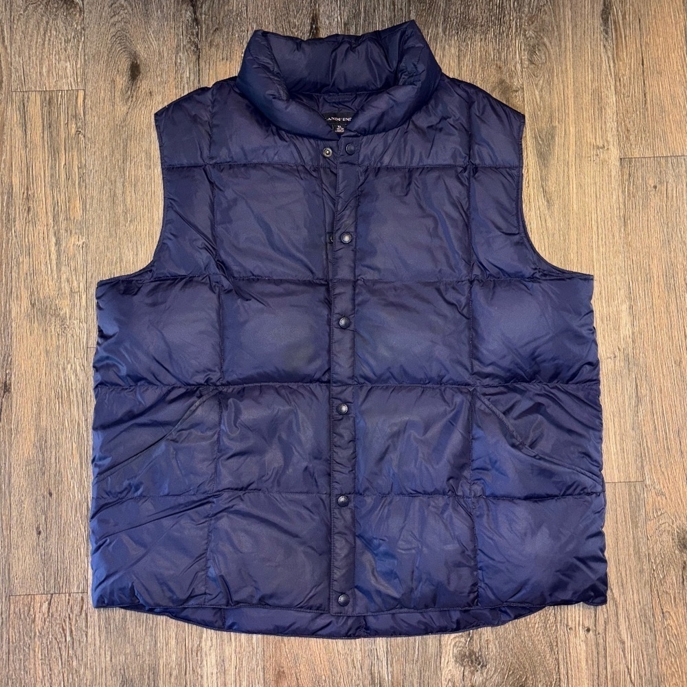 Lands End Down Navy Blue Puffer Vest Sz X Large